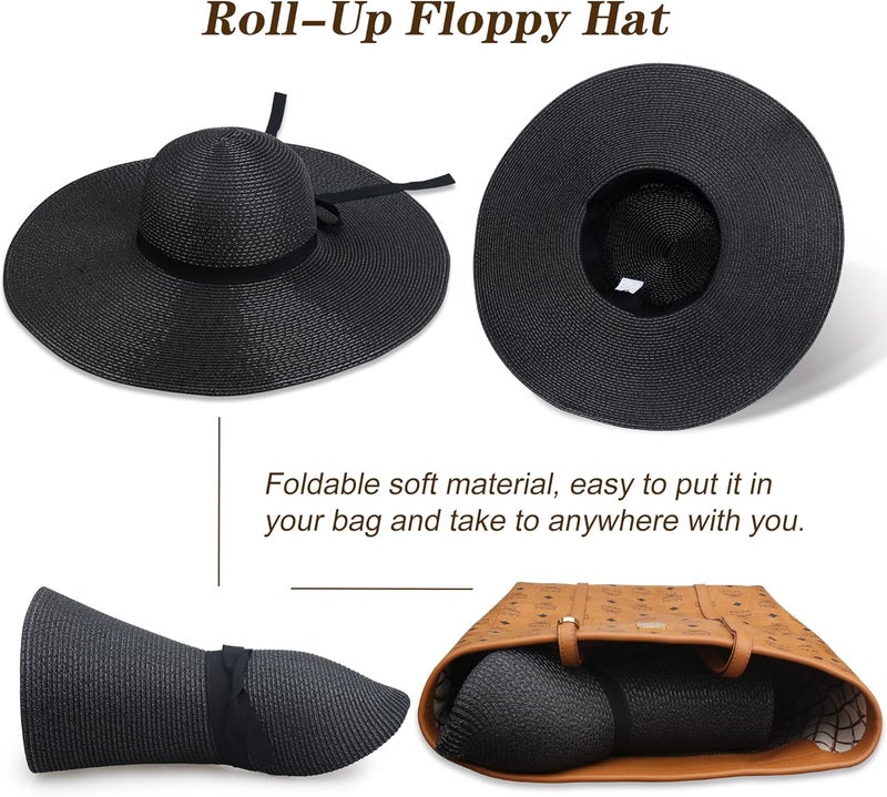 Naivlizer Women Wide Brim Sun Hat UPF50 Straw Summer Hat Floppy Beach Hat Roll-Up - Image 5